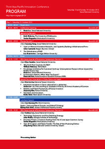 Third Asia-Pacific Innovation Conference  PROGRAM Saturday 13 and Sunday 14 October 2012 Seoul National University