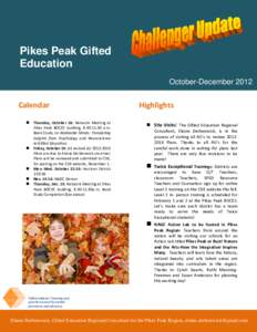 Pikes Peak Gifted Education October-December 2012 Weekly Newsletter