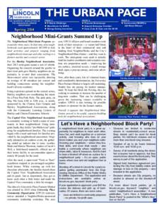 THE URBAN PAGE THE QUARTERLY NEWSLETTER OF THE URBAN DEVELOPMENT DEPARTMENT  Spring 2014