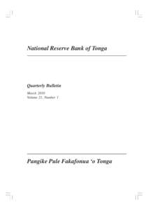 National Reserve Bank of Tonga  Quarterly Bulletin March 2010 Volume 21, Number 1