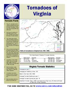 Tornadoes of Virginia Tornado Facts •  The U.S. averages about