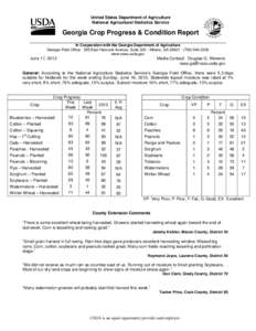 United States Department of Agriculture National Agricultural Statistics Service Georgia Crop Progress & Condition Report In Cooperation with the Georgia Department of Agriculture Georgia Field Office · 355 East Hancock