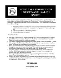 Home care Use of Nasal Saline Sniffs