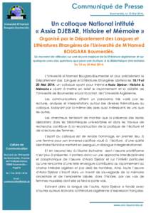 Communiqué de Presse Boumerdès, le 13 MaiUniversité M’hamed Bougara Boumerdès