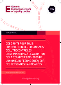 2014  un avis equinet Des droits pour tous : Contribution des organismes