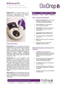 BioDrop LITE Focus on micro-volume measurement performance BioDrop-LITE is the best choice for life scientists for whom speed and accuracy in micro-volume measurements are required