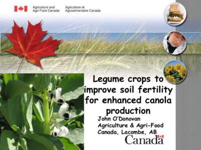 Legume crops to improve soil fertility for enhanced canola production John O’Donovan Agriculture & Agri-Food