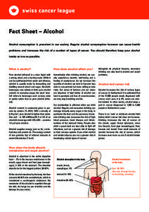 Fact Sheet – Alcohol Alcohol consumption is prevalent in our society. Regular alcohol consumption however can cause health problems and increases the risk of a number of types of cancer. You should therefore keep your 