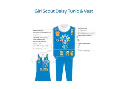 Girl Scout Daisy Tunic & Vest  Daisy Insignia Tab American Flag Patch  World Trefoil Pin