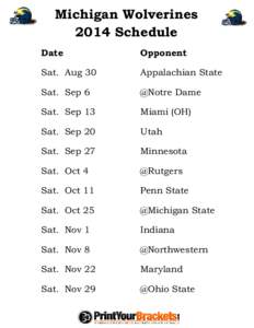 Michigan Wolverines 2014 Schedule Date Opponent