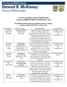 U.S. Fish and Wildlife Service  Stewart B. McKinney National Wildlife Refuge Stewart B. McKinney National Wildlife Refuge Announces FREE PUBLIC EVENTS for 2014
