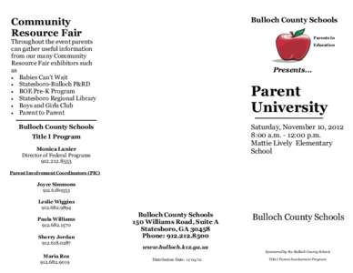 Bulloch County Schools  Community Resource Fair  Parents In