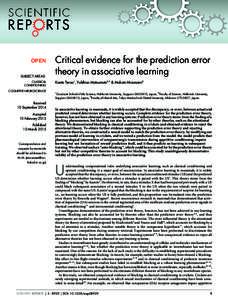 OPEN SUBJECT AREAS: CLASSICAL CONDITIONING COGNITIVE NEUROSCIENCE