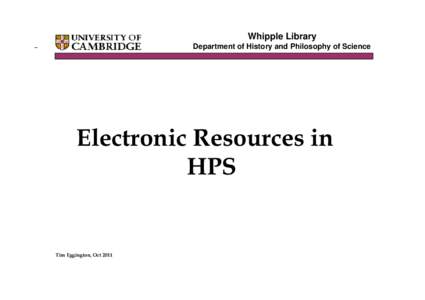 Whipple Library: Electronic resources in HPS for graduate students