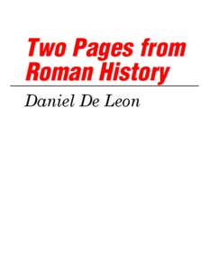 Two Pages from Roman History Daniel De Leon