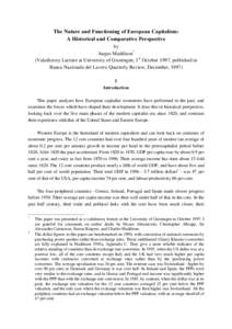 7KH1DWXUHDQG)XQFWLRQLQJRI(XURSHDQ&DSLWDOLVP $+LVWRULFDODQG&RPSDUDWLYH3HUVSHFWLYH by Angus Maddison* (Valedictory Lecture at University of Groningen, 1st October 1997, published in Banca Nazionale del Lavoro Qu