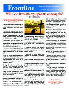 Frontline  American Decency Association October 2012 Vol. XXVI Issue X  Will God have mercy upon us once again?