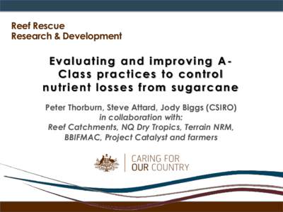 Reef Rescue Research & Development Evaluating and improving AClass practices to control nutrient losses from sugarcane Peter Thorburn, Steve Attard, Jody Biggs (CSIRO)