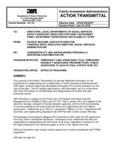 Family Investment Administration Department of Human Resources 311 West Saratoga Street Baltimore MD[removed]Control Number: #11-01