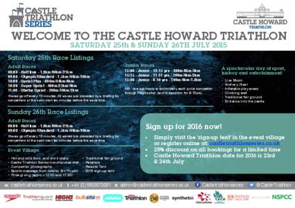 WELCOME TO THE CASTLE HOWARD TRIATHLON SATURDAY 25th & SUNDAY 26TH JULY 2015 Saturday 25th Race Listings Junior Races