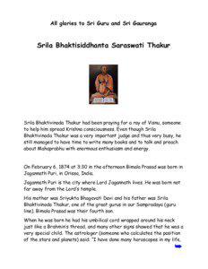 All glories to Sri Guru and Sri Gauranga  Srila Bhaktisiddhanta Saraswati Thakur