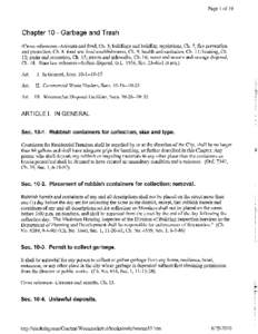 Page 1 of 19  Chapter 10 - Garbage and Trash (Cross references--Animals and fowl, Ch. 5; buildings and building regulations, Ch. 7; fITe prevention and protection, Ch. 8; food and food establishments, Ch. 9; health and s