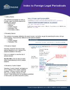 IFLP QUICK REFERENCE GUIDE  HEINONLINE Index to Foreign Legal Periodicals Quick Reference Guide