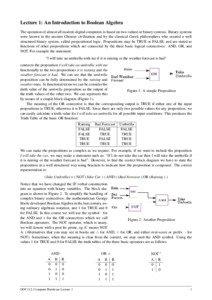 Lecture 1: An Introduction to Boolean Algebra The operation of almost all modern digital computers is based on two-valued or binary systems. Binary systems were known in the ancient Chinese civilisation and by the classical Greek philosophers who created a well