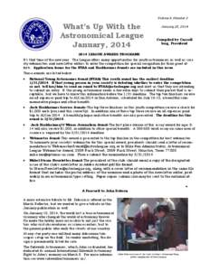 Volume 9, Number 2  What’s Up With the Astronomical League January, 2014