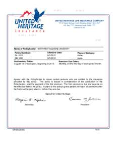 2015 UNITED HERITAGE LIFE INSURANCE COMPANY 707 E United Heritage Court - Meridian, Idaho
