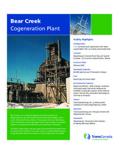 Bear Creek Cogeneration Plant Facility Highlights Configuration: 1 x 1 combined-cycle cogeneration with steam augmentation from an existing wood waste boiler.