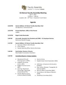      CU Denver Faculty Assembly Meeting   April 7, 2015 