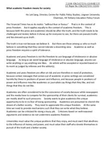 What academic freedom means for society  立法會 CB[removed])號文件 LC Paper No. CB[removed])  Ho Lok Sang, Director, Centre for Public Policy Studies, Lingnan University