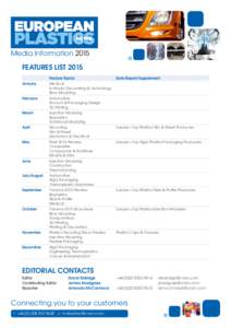 Media Information 2015 FEATURES LIST 2015 Feature Topics
