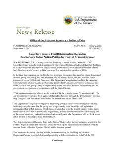    Office of the Assistant Secretary – Indian Affairs