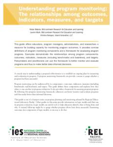 Understanding program monitoring: The relationships among outcomes, indicators, measures, and targets Nolan Malone, Mid-continent Research for Education and Learning Lauren Mark, Mid-continent Research for Education and 