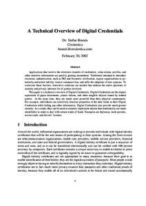 A Technical Overview of Digital Credentials Dr. Stefan Brands Credentica  February 20, 2002 Abstract