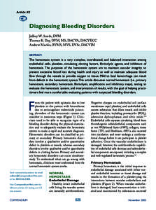 Article #2  CE Diagnosing Bleeding Disorders Jeffery W. Smith, DVM