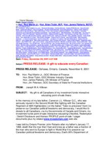 S&P/TSX Composite Index / Jim Flaherty / Oshawa / Canadian Imperial Bank of Commerce / Pierre Trudeau / Investor education / 41st Canadian Parliament / Canada / Political geography / S&P/TSX 60 Index