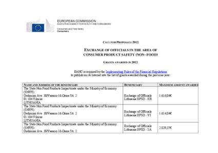 EUROPEAN COMMISSION EXECUTIVE AGENCY FOR HEALTH AND CONSUMERS Consumers and Food Safety Consumers  CALL FOR PROPOSALS 2012