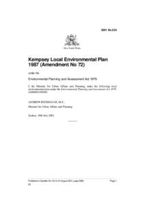 2001 No 624  New South Wales Kempsey Local Environmental Plan[removed]Amendment No 72)