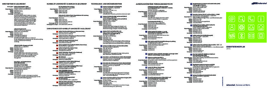 HUMBOLDT-UNIVERSITÄT ZU BERLIN IN ADLERSHOF  TECHNOLOGIE- UND GRÜNDERZENTREN AUSSERUNIVERSITÄRE FORSCHUNGSINSTITUTE