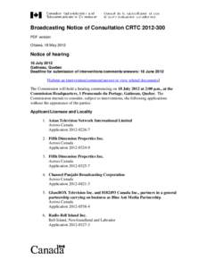 Broadcasting Notice of Consultation CRTC 2012-XX