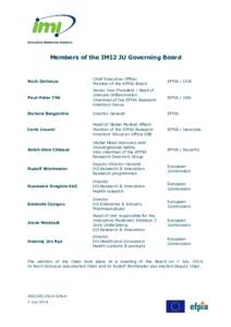 Innovative Medicines Initiative  Members of the IMI2 JU Governing Board Roch Doliveux