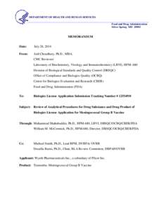 DEPARTMENT OF HEALTH AND HUMAN SERVICES Food and Drug Administration Silver Spring MD[removed]MEMORANDUM Date: