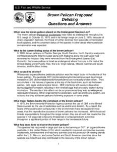 U.S. Fish and Wildlife Service  Brown Pelican Proposed Delisting Questions and Answers When was the brown pelican placed on the Endangered Species List?