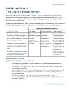 FORMAL ASSESSMENT  The Jubilee Phenomenon Each activity in the Estuaries 101 Middle School Curriculum is designed around specific performance tasks. A generalized set of scoring rubrics is provided to judge student progr