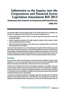 Submission to the Inquiry into the Corporations and Financial Sector Legislation Amendment Bill 2013