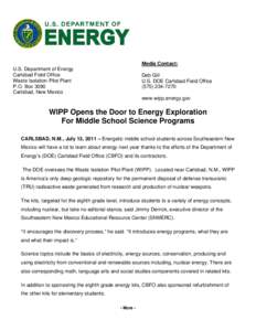 New Mexico / Geography of the United States / Carlsbad /  New Mexico / United States Department of Energy National Laboratories / United States Department of Energy