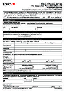 Internet Banking Service - Pre-Designated Payee/Limit Request – Personal Accounts